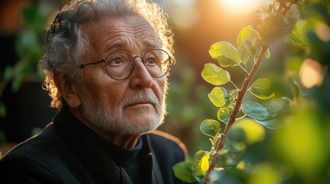 Elderly man contemplating nature