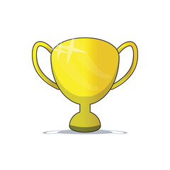 Golden trophy cup icon with shiny highlights and smooth cartoon style, perfect for awards, achievements, or sports-related designs. Isolated on white background.
