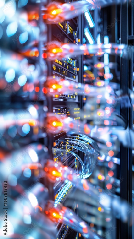 Poster data center operations tech facility infrastructure management server environment close-up view digi