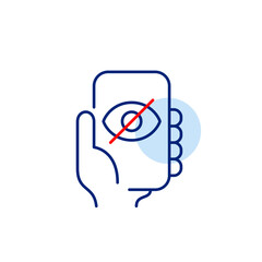 Vector icon of phone in hand with crossed-out eye, symbolizing private calls, hidden communication, or restricted phone access. Ideal for messaging apps, privacy settings, and security tools