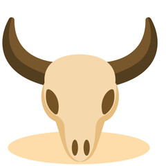 A vector bull skull with large curved horns, ideal for western, desert, Halloween, or wild animal-themed illustrations and posters.