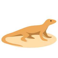 Flat vector illustration of a Komodo dragon standing on sandy ground. Ideal for wildlife, nature, Indonesian animals, educational content, or zoology-themed creative and digital projects.