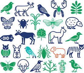 black and color line art animal icon and logo design