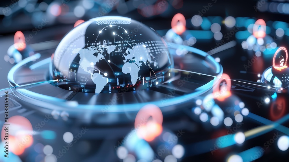 Aufkleber global cybersecurity network visualization digital space infographic technology abstract future tren