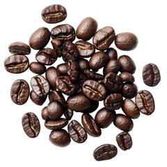 Fototapeta premium Coffee beans scattered on a Transparent background for a fresh and rich aroma experience, Coffee beans as a background isolated on white