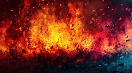 Fiery Explosion with Red and Orange Flames Against Dark Background