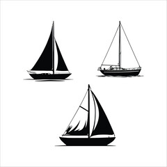 Fototapeta premium Three sailboat silhouettes in black and white on a plain background displaying nautical vessels art