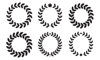 Set of Black Laurel Wreaths with Elegant Leaf Patterns, Ideal for Award, Achievement, and Decorative Designs