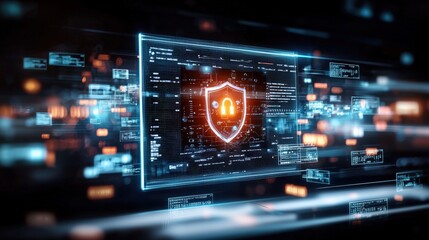 Obraz premium Cybersecurity action in a digital space technology environment with visual data streams and security concepts