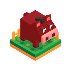 Isometric Horse at the Farm Land