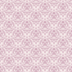 Repeating Floral Damask Seamless Pattern Vector in Pink for Fabric, Wallpaper, Packaging, Ceremony, Backgrounds, and Decorative Craft Design Projects