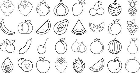 Fruit Outline Icon Set &ndash; Minimal Line Art of Fresh Fruits