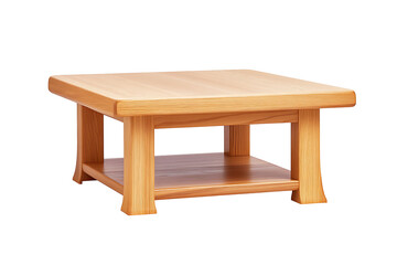 Fototapeta premium Minimalist Square Wooden Table with Open Shelf – Modern Living Room Furniture Featuring Natural Wood Grain and Simple Design