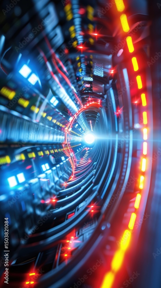Aufkleber futuristic data tunnel exploration cybernetic lab digital art high-tech environment dynamic perspect