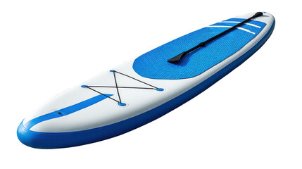 Stand-up paddleboard with wooden paddle isolated on transparent background

