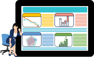 会議の資料を作成するビジネスウーマンのイラスト