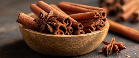 Cinnamon sticks and star anise in bowl