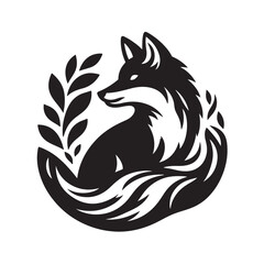 Fototapeta premium Fox silhouette black and white vector icon
