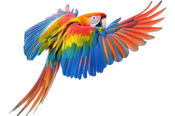 Fototapeta premium Scarlet macaw in flight isolated on transparent background