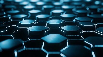 Abstract dark blue hexagon pattern with glowing edges creating a futuristic background design