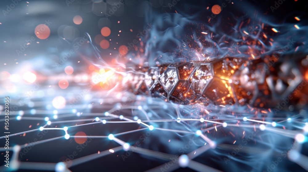Poster dynamic energy flow digital network abstract visualization futuristic environment close-up view conc
