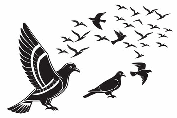 Fototapeta premium Birds in Flight Graphic Vector Illustration Wildlife Birdwatching Bird Pigeon Flock Freedom Nature Illustration Wings