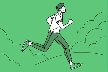 Fototapeta premium Runner s Joy Vector Illustration of a Man Running in a Green Landscape Achieving Fitness Goals with Energy and Vitality