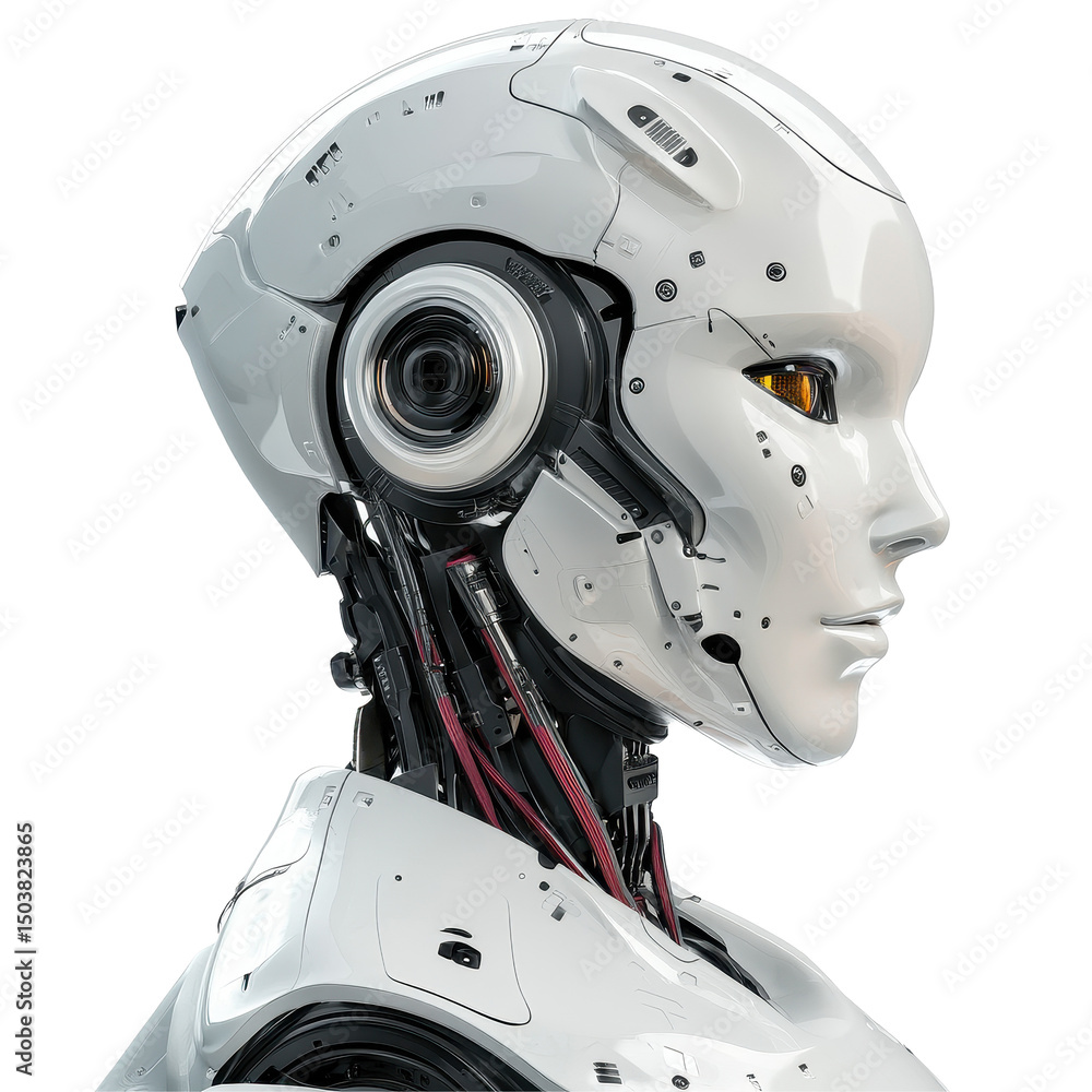 Poster futuristic robot avatar portrait showcasing advanced technology and design elements, futuristic robo