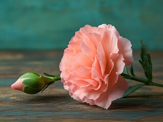 Pink Flower on Wooden Table - Close-up Illustration