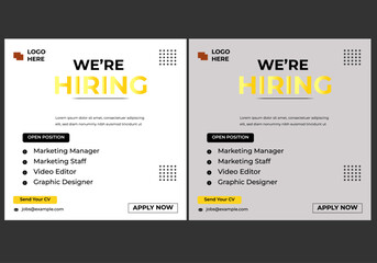 We are hiring recruitment open job vacancy design vector social media post banner template or web banner layout.
