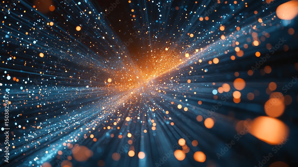 Aufkleber abstract rendering of light streaks with bokeh effect and glowing particles in blue and orange tones