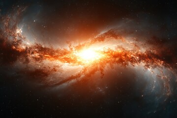 Fototapeta premium Fiery Orange Spiral Galaxy with Intense Light in Dark Space