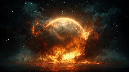 Obraz premium Fiery Planet in a Dark Galaxy