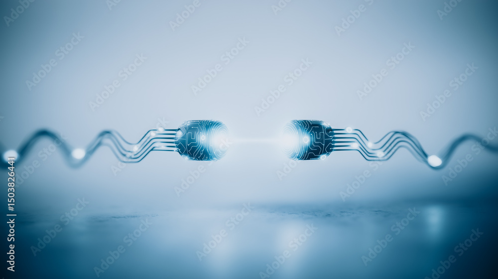Poster digital connection: abstract representation of data transfer and connectivity, featuring two connect