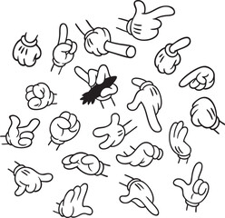 Collection of cartoon hand gestures, minimalist vector illustration 