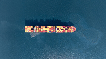 Aerial view container cargo ship freight shipping international, Global business freight shipping...