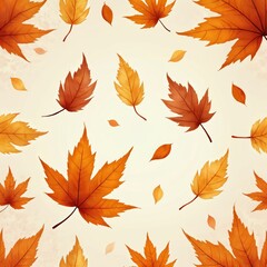 Seamless autumn leaves pattern. Orange, yellow foliage fall background. Repeating design, perfect wallpaper, textile, fabric print, wrapping paper, seasonal decor. Beautiful nature illustration.