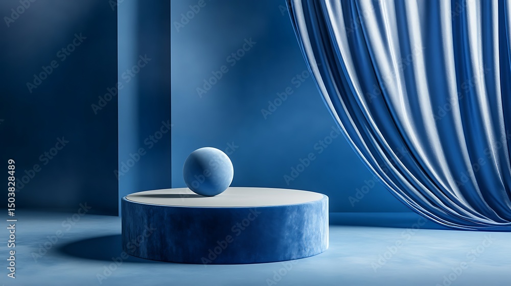 Poster 3d rendering of minimal geometric forms. blue podium for your design
