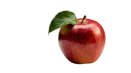 Fresh red apple with green leaf isolated on transparent background
