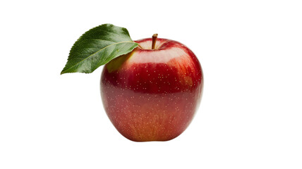 Fresh red apple with green leaf isolated on transparent background