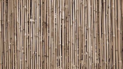 Bamboo Wall Vertical Natural Texture Closeup Rustic Brown Tones Background Outdoors Pattern