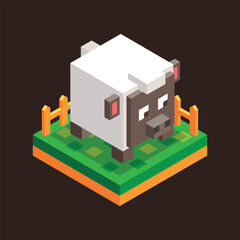 Isometric Sheep at the Farm Land
