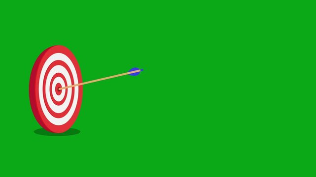 Arrow hit the center of target or bullseye animation on green screen background