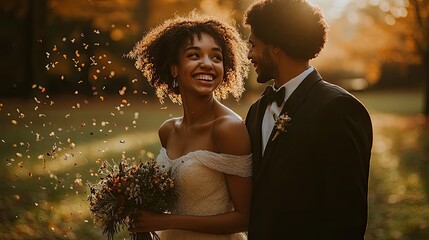 Autumn park wedding, confetti, love, couple