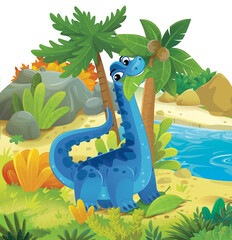 cartoon dinosaur land scene with animal dino in the jungle illustration for the children