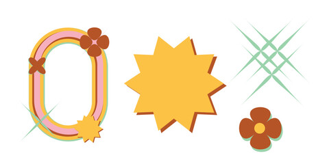 Retro Floral Frame with Starburst and Decorative Elements