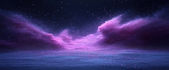 Obraz premium Purple and Blue Glitter Cosmic Landscape with Sparkling Stars