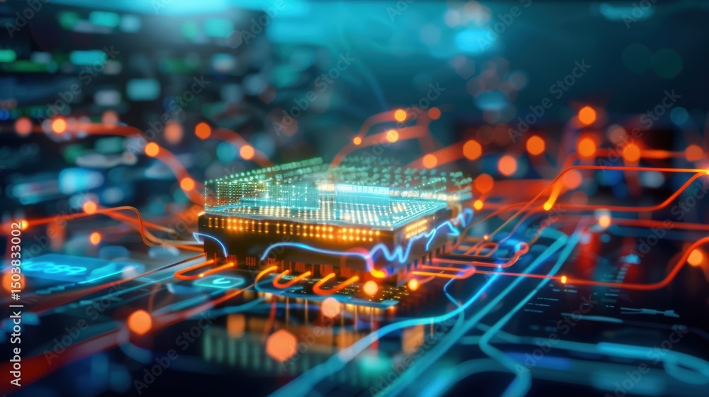 Poster innovative technology development digital circuit board high-tech environment futuristic viewpoint c
