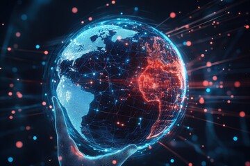 Obraz premium Digital globe in hand representing global network connection