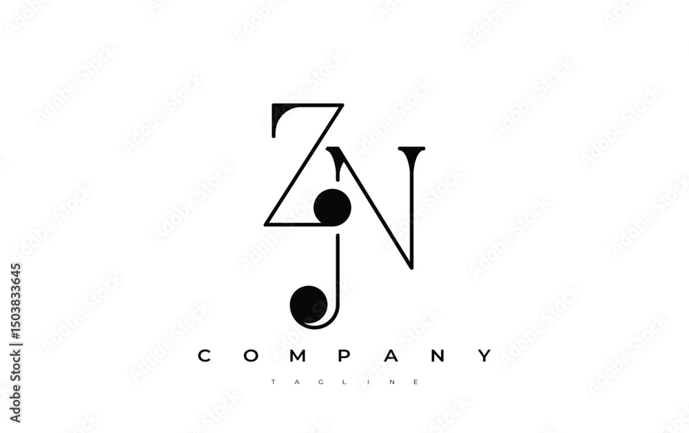 Poster zn typography logo design. stylish monogram design depiction featuring the letters z and n combined 